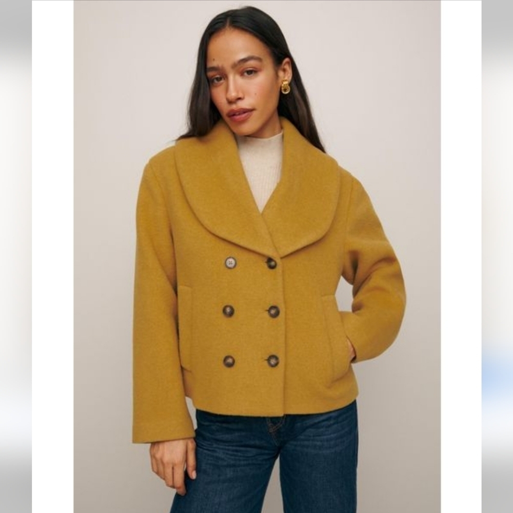 Reformation Scarlett Double Breast oversized coat. Wool blend. Yellow. Size XS.